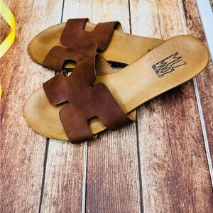 Miz Mooz Chestnut Leather Slides